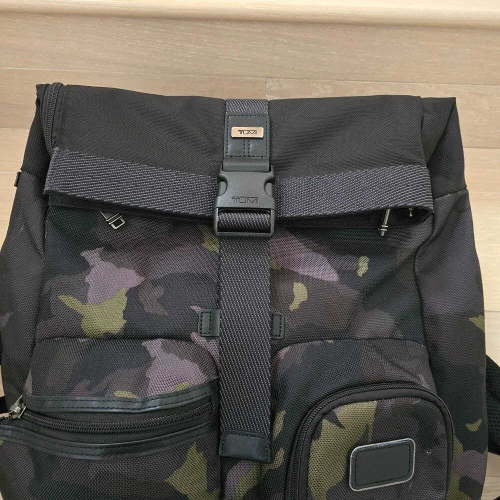 Rare Tumi Cypress Roll-Top Backpack in Avocado Camo, 35L Capacity